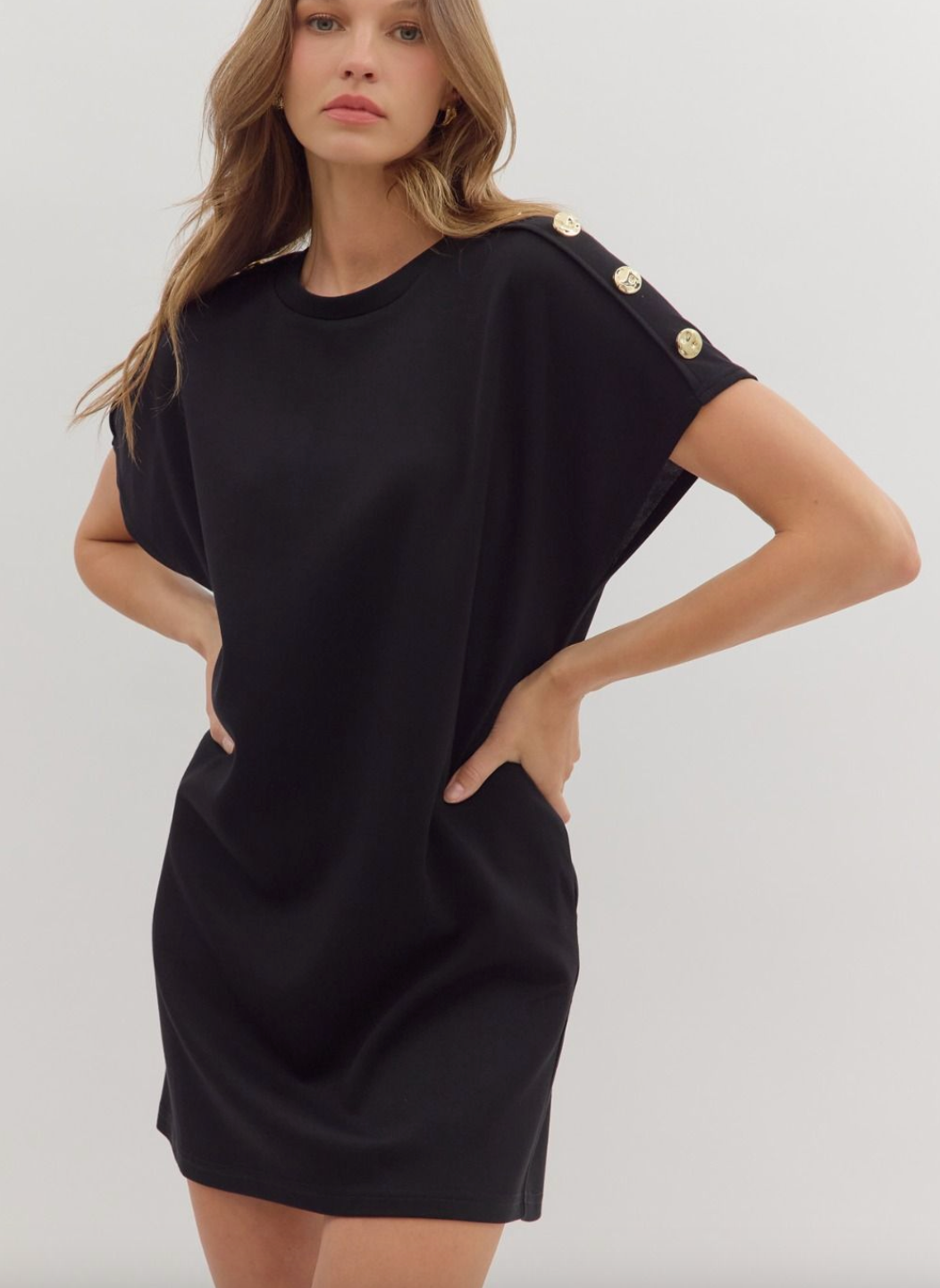 1676 Shoulder Gold Buttons Dress