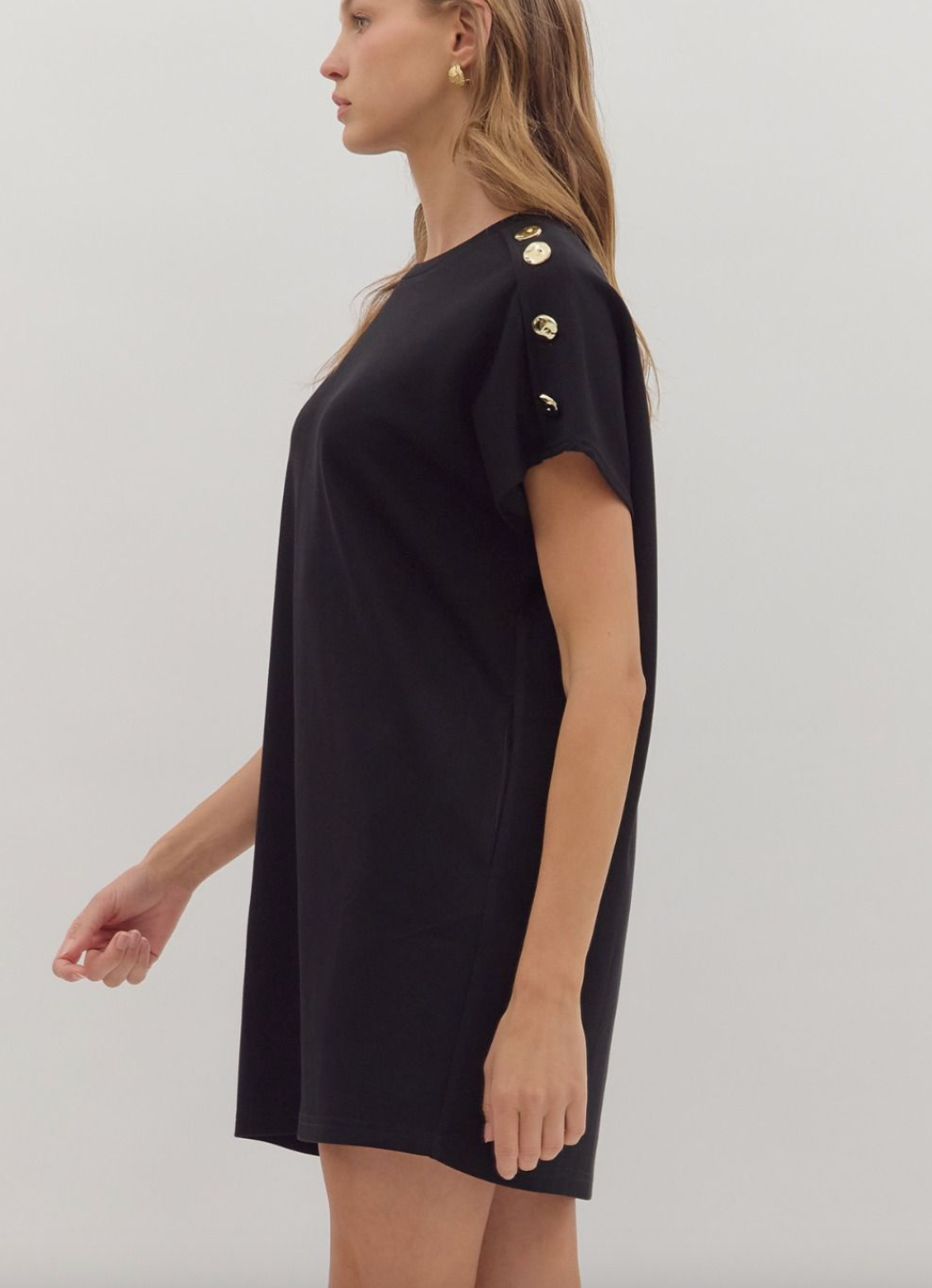 1676 Shoulder Gold Buttons Dress