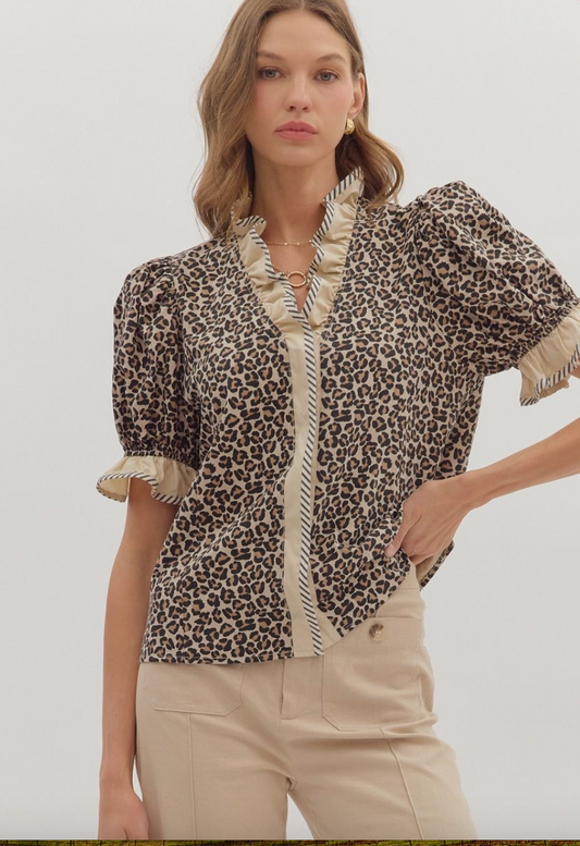 1671 Leopard Ruffle Shirt