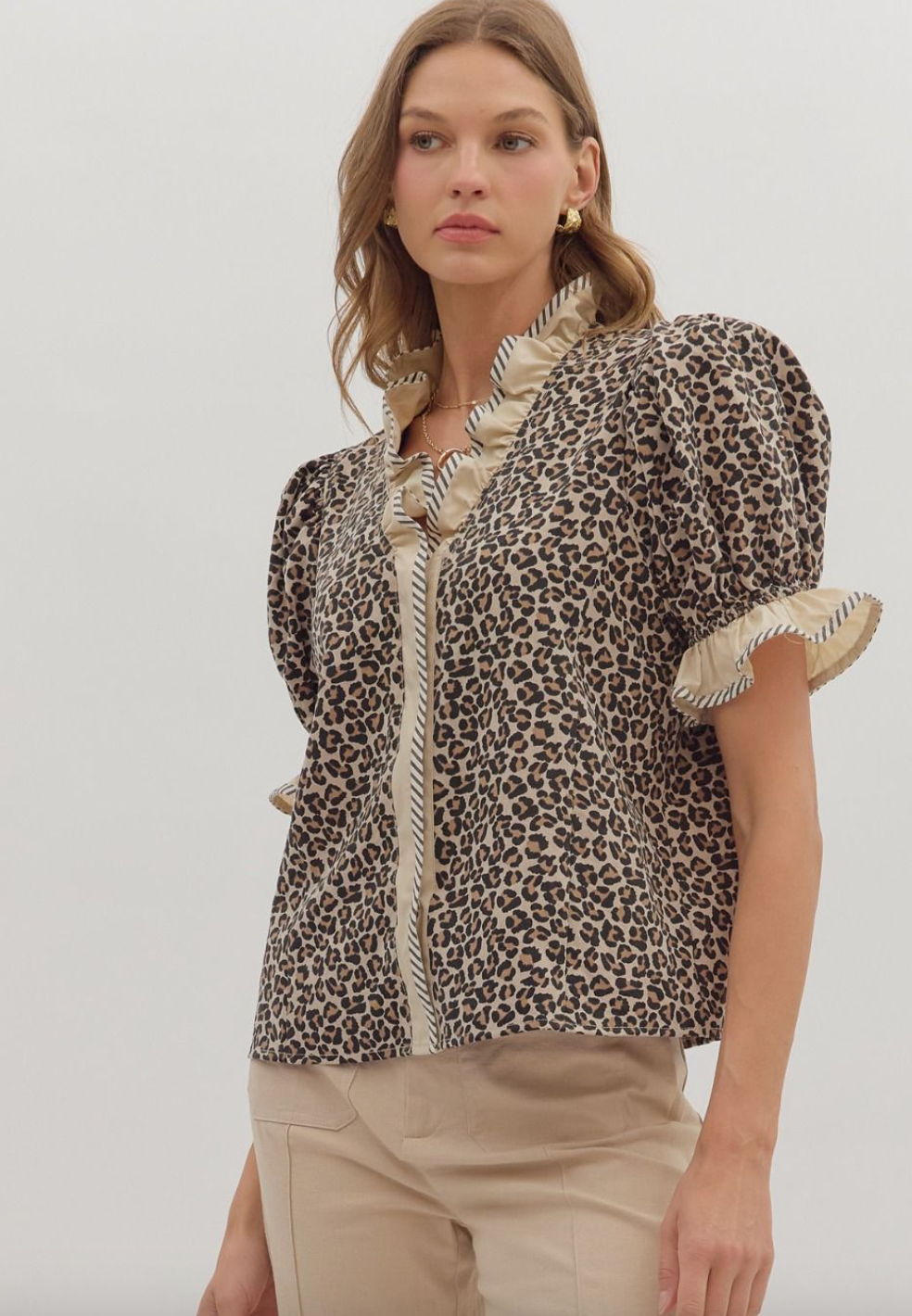 1671 Leopard Ruffle Shirt