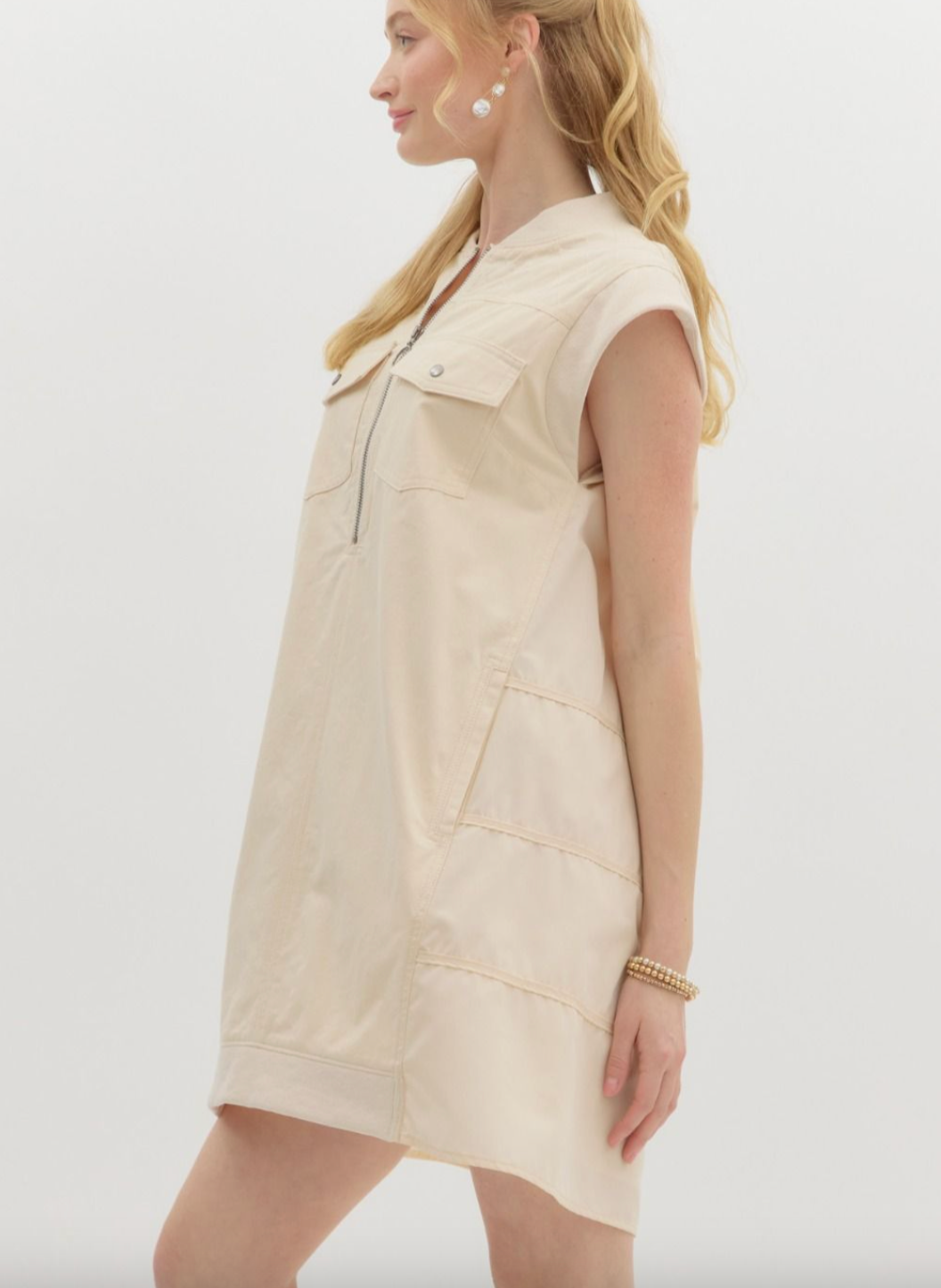 1673 Checkers Zipper Sleeveless Pocket Dress