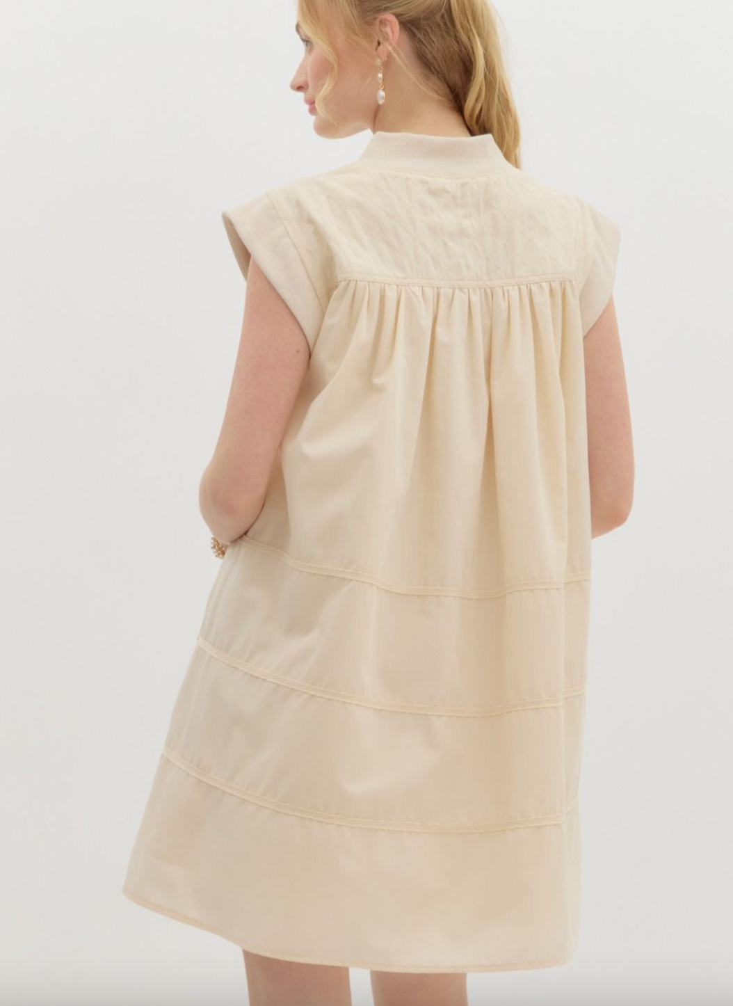 1673 Checkers Zipper Sleeveless Pocket Dress