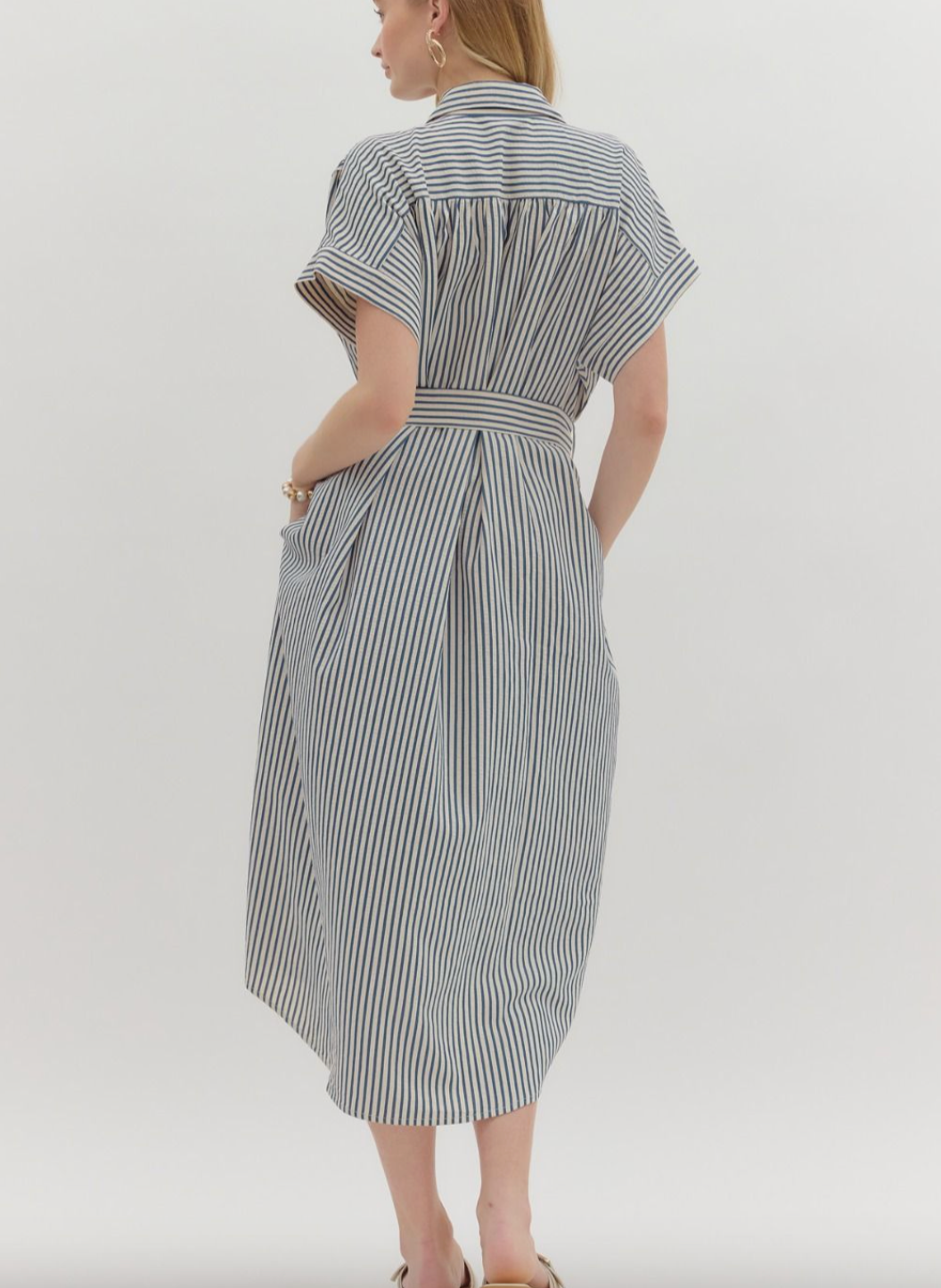 1693 Striped Button Down Midi Dress