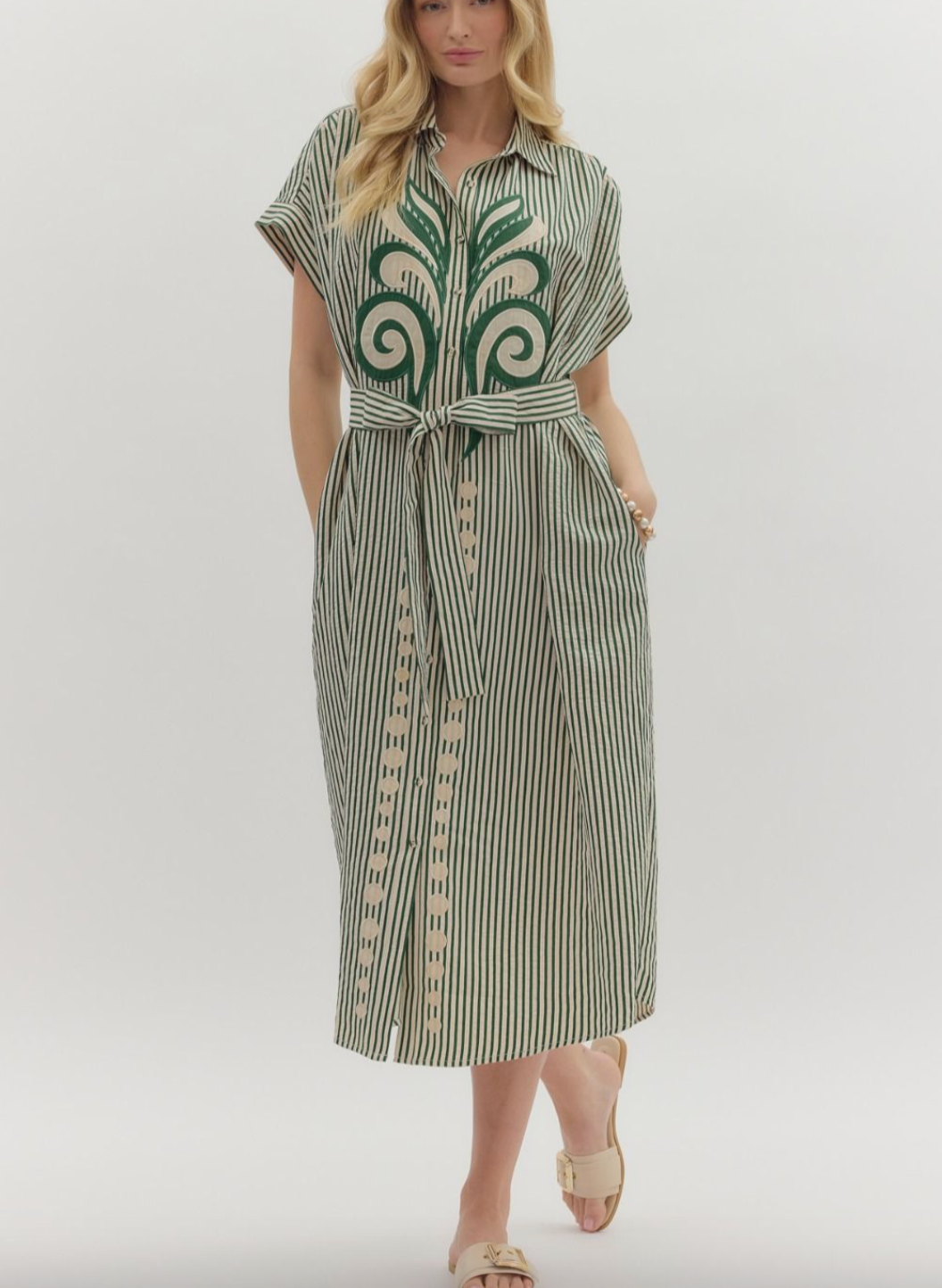 1693 Striped Button Down Midi Dress
