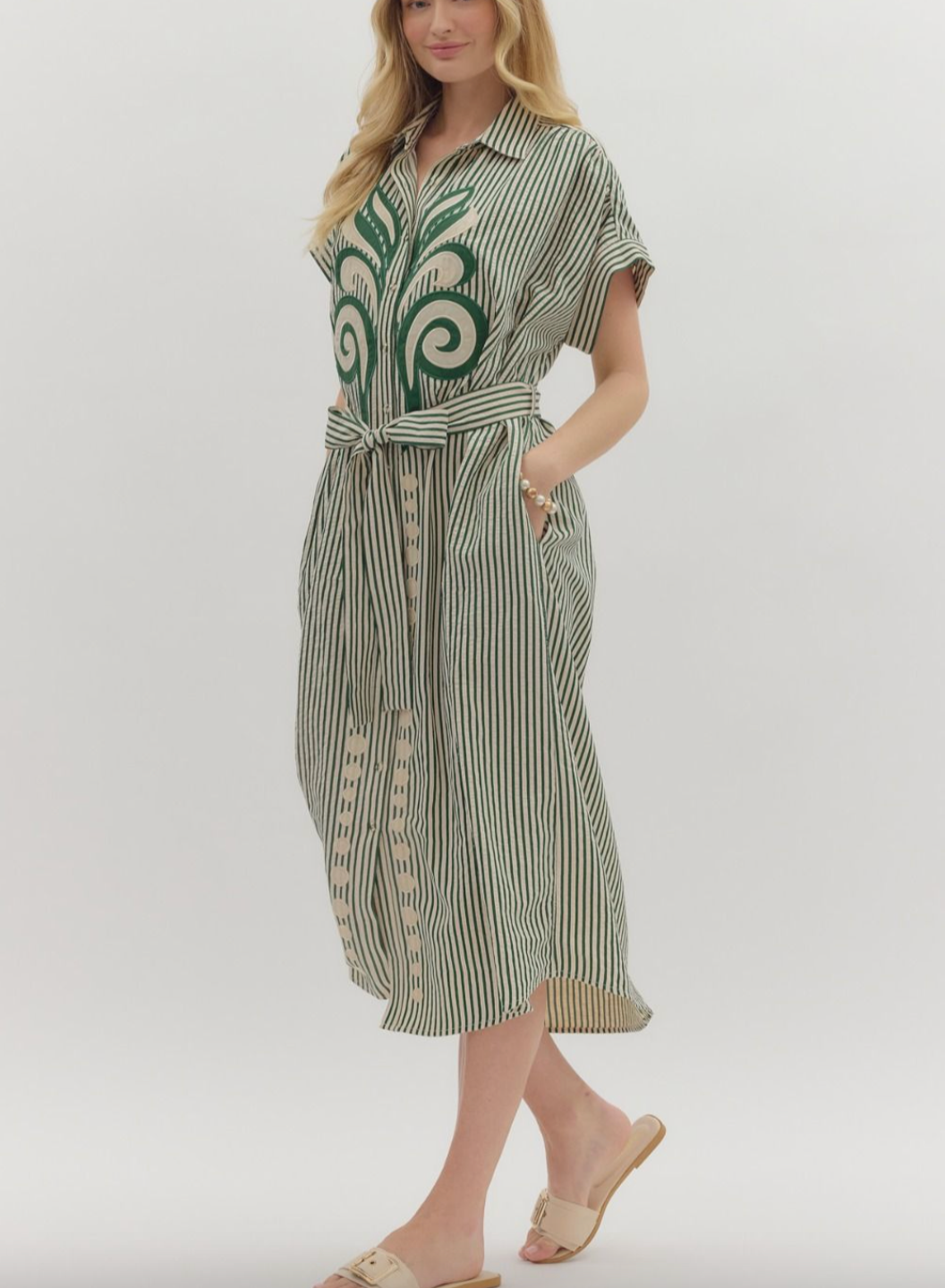 1693 Striped Button Down Midi Dress