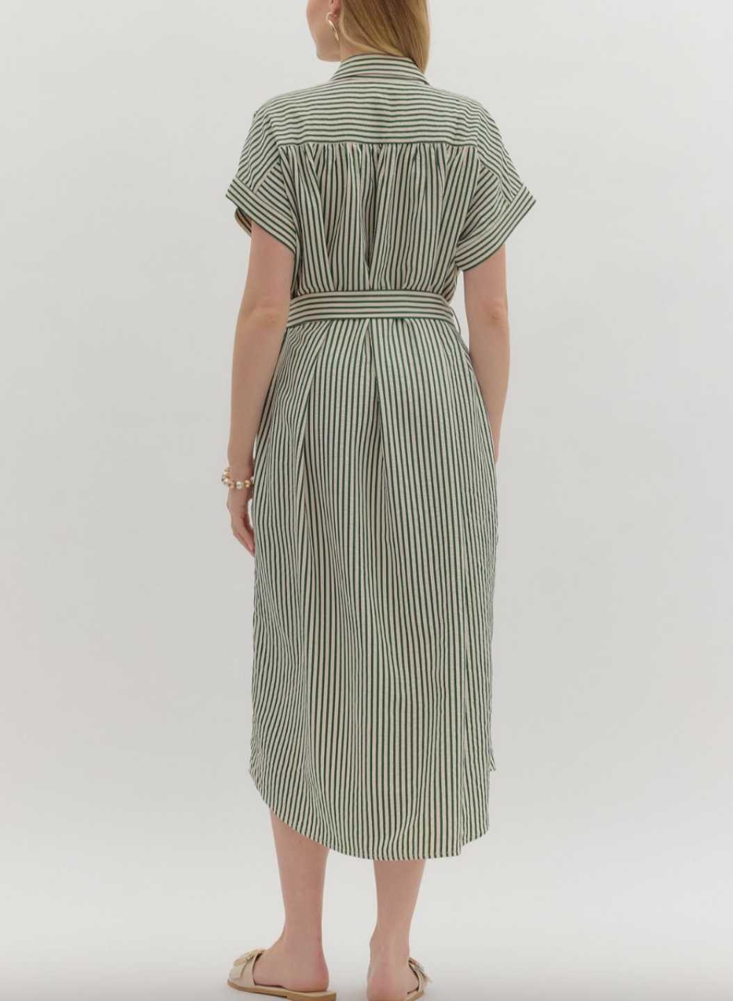 1693 Striped Button Down Midi Dress