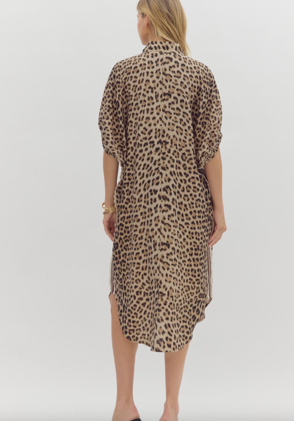 1674 Leopard Track Lines Collar Midi Dress