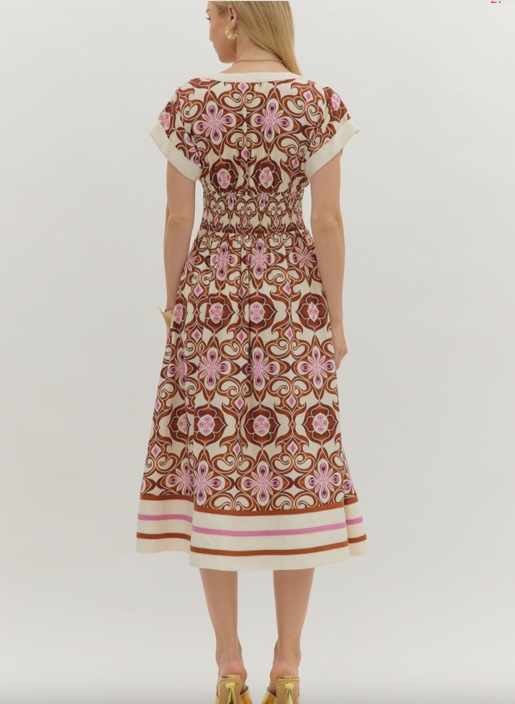 1766 V-Neck Print Midi Dress