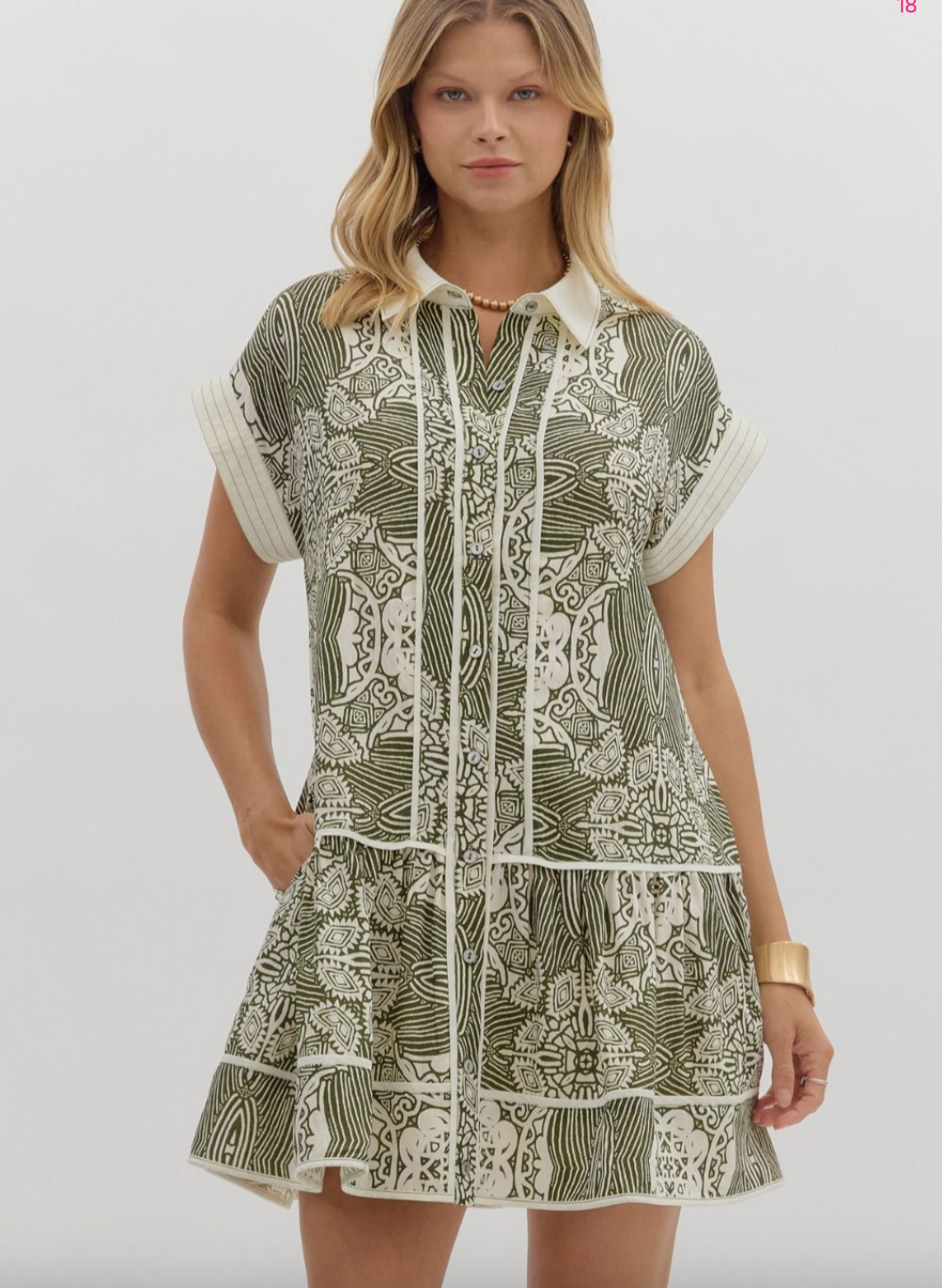 1768 Olive Print Dress