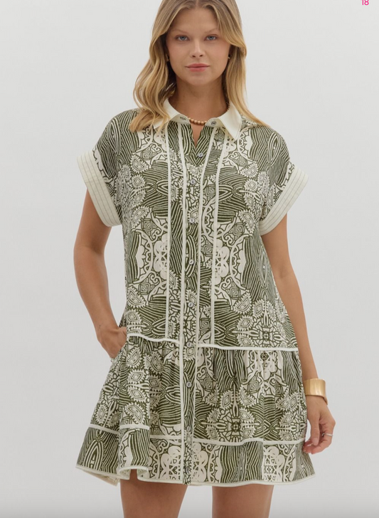 1768 Olive Print Dress