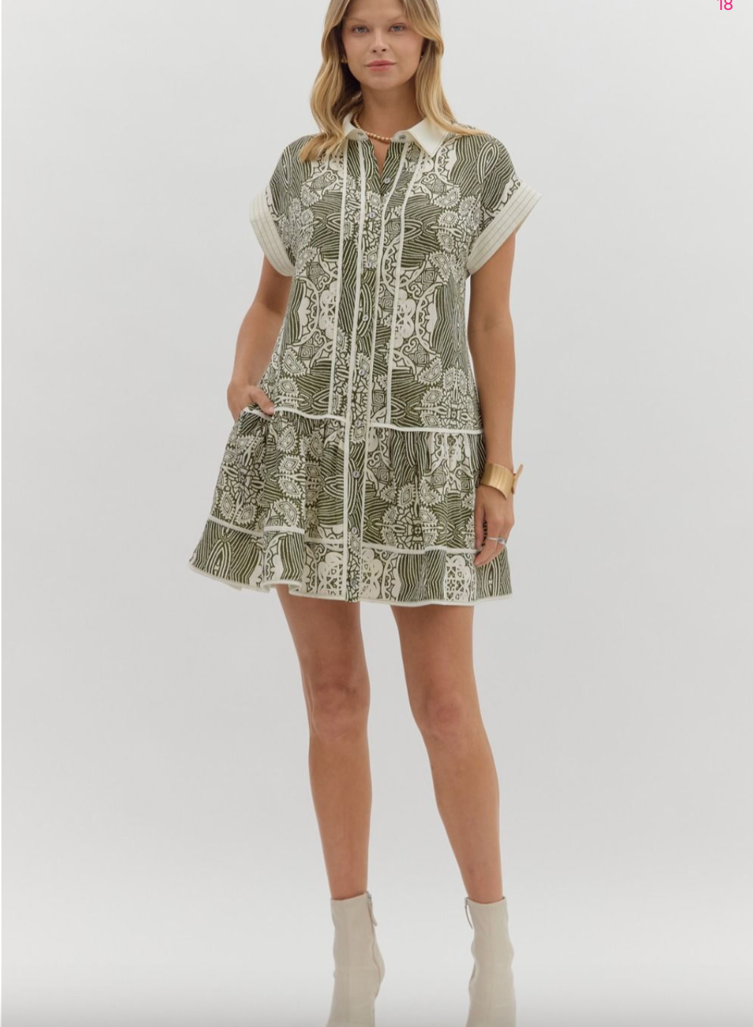 1768 Olive Print Dress