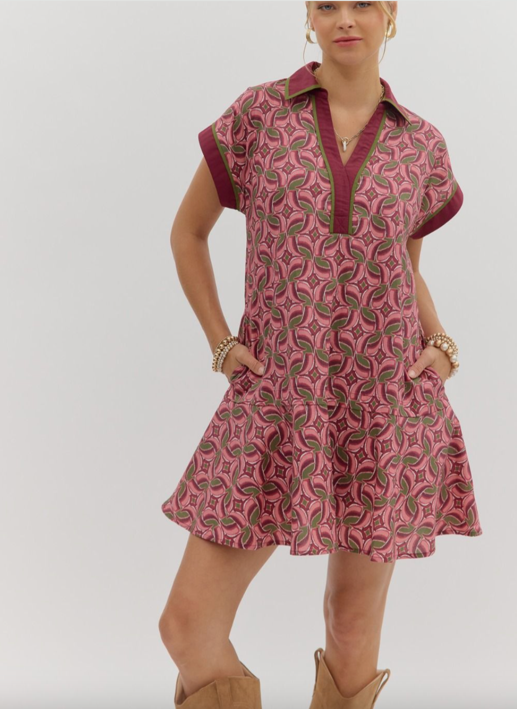 1688 V-Neck Print Dress