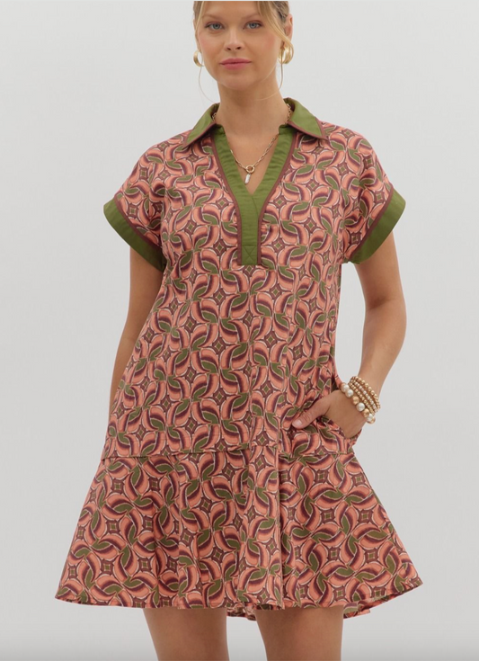 1688 V-Neck Print Dress