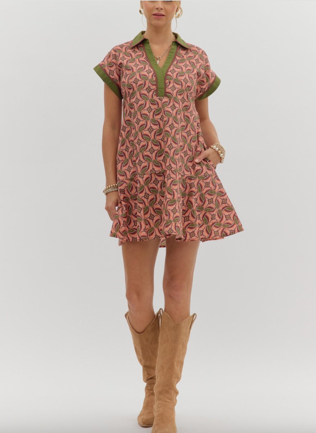 1688 V-Neck Print Dress
