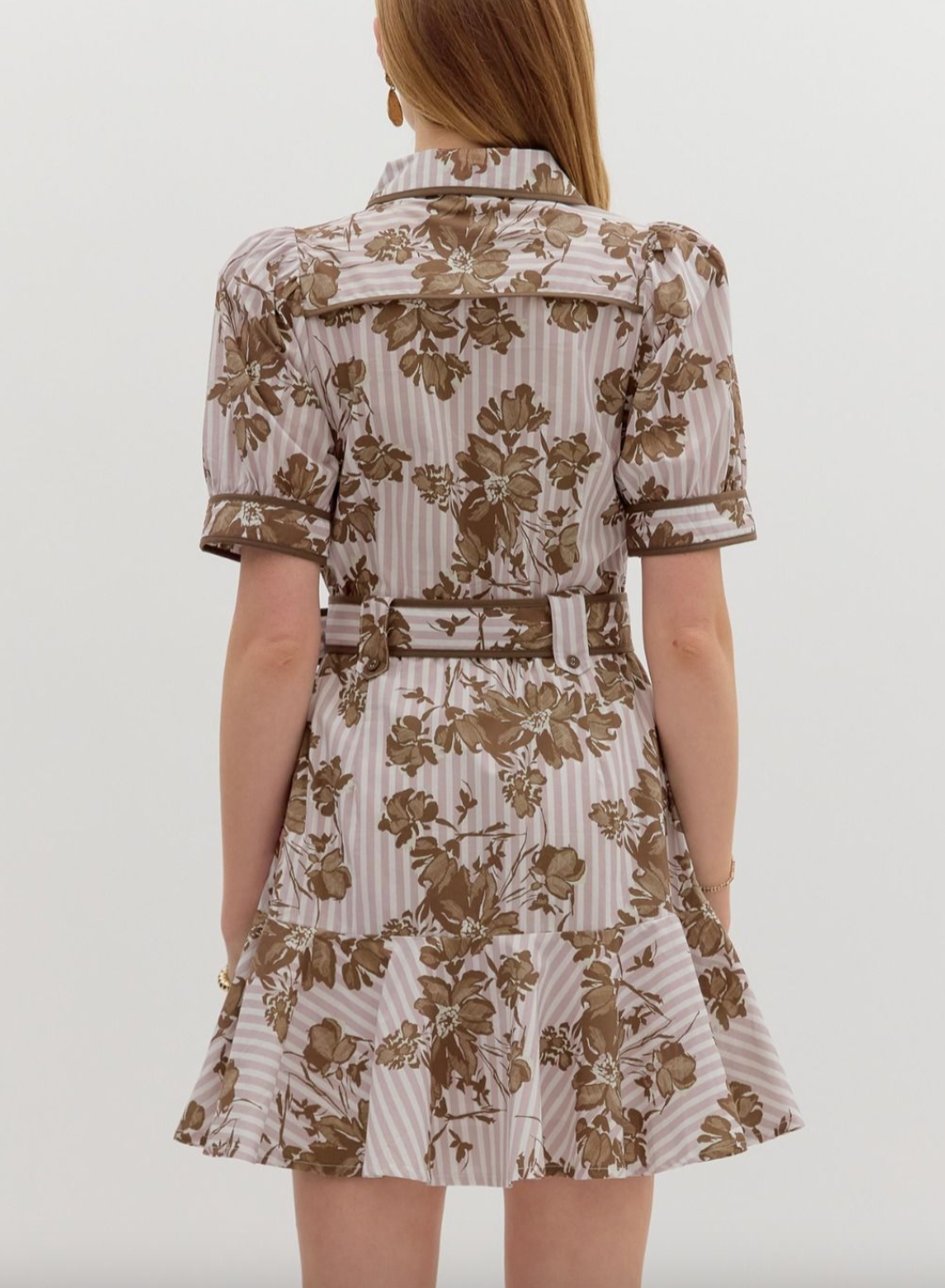 1685 Brown Floral Print Short Dress