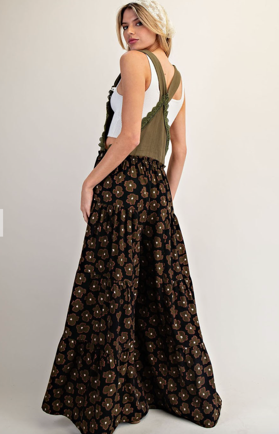 1705 Olive & Brown Floral Jumpsuit