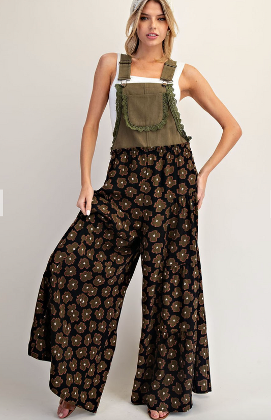 1705 Olive & Brown Floral Jumpsuit