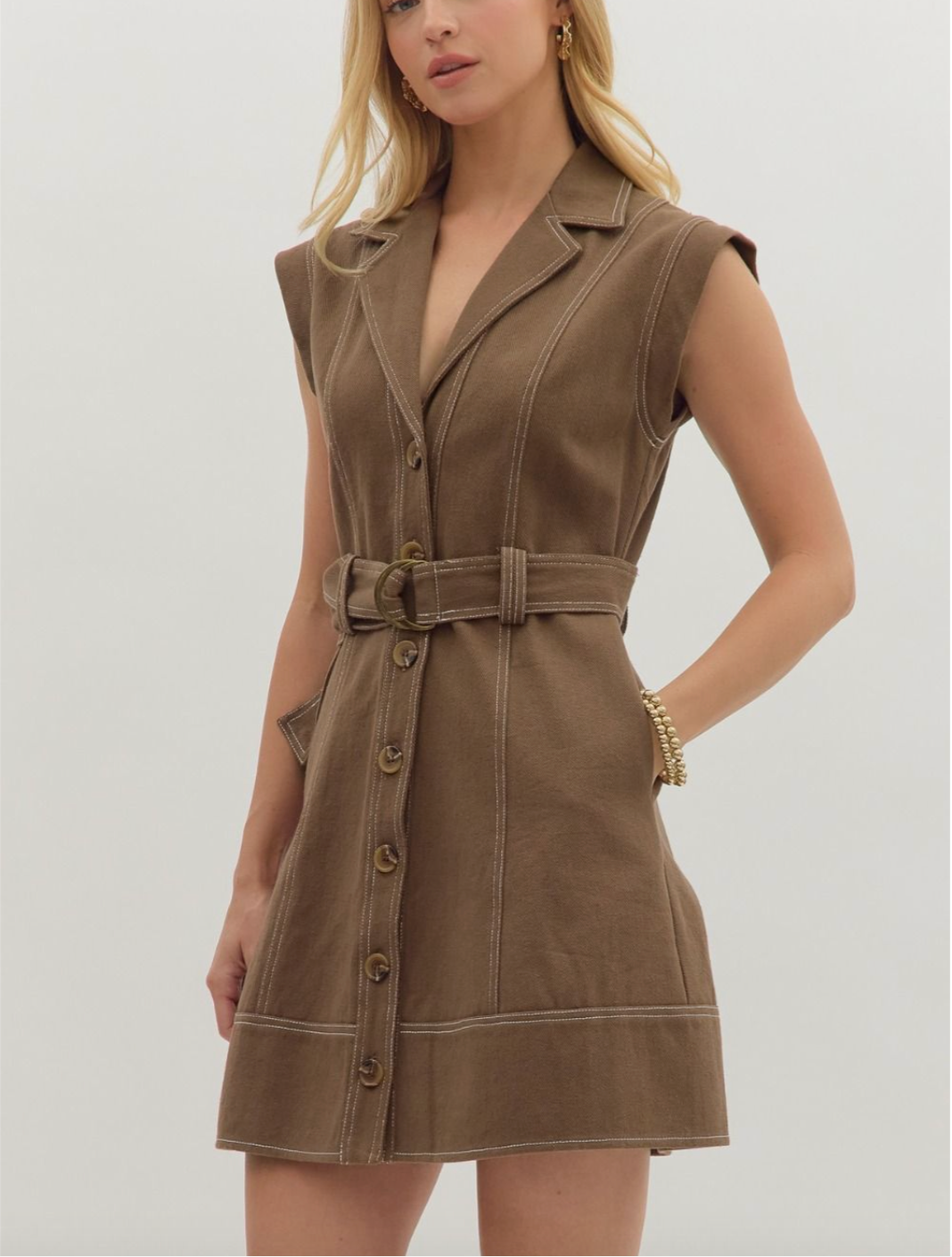 1668 Belted Sleeveless Dress