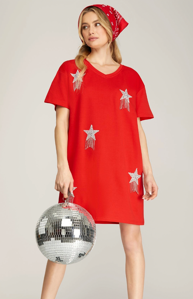 1752 Stars Red T-Shirt Dress