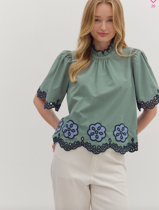 1833 Embroidered Sage Shirt