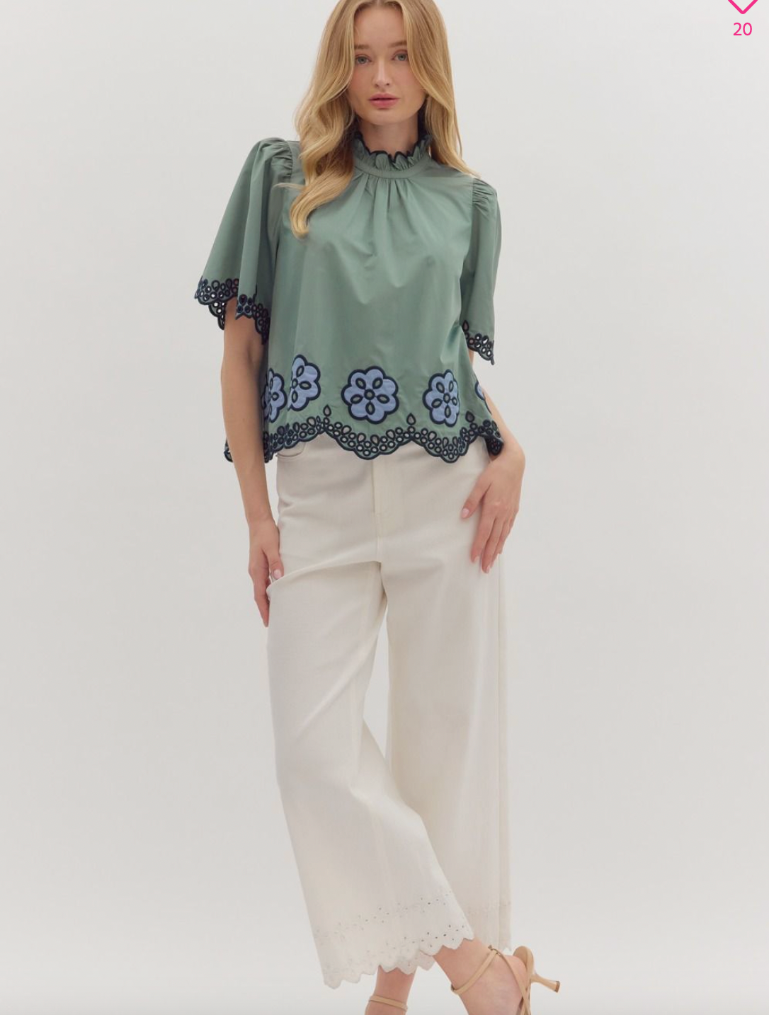 1833 Embroidered Sage Shirt