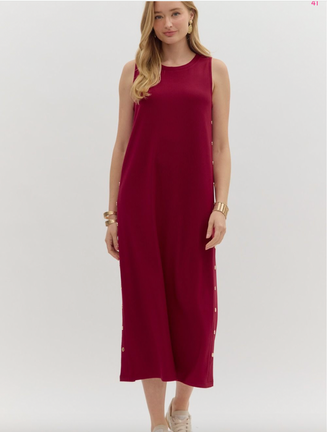 1828 Cherry Side Button Midi Dress