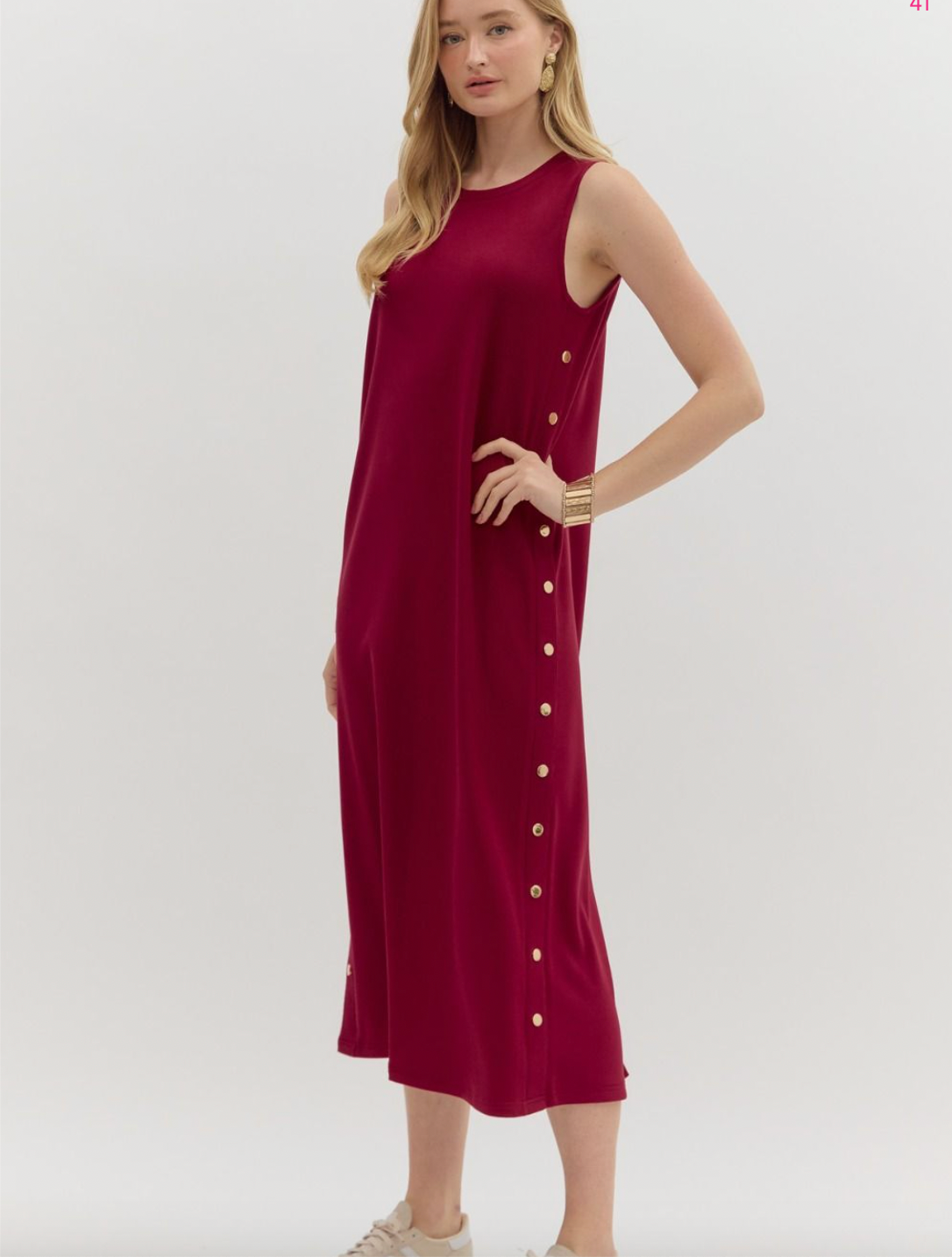 1828 Cherry Side Button Midi Dress