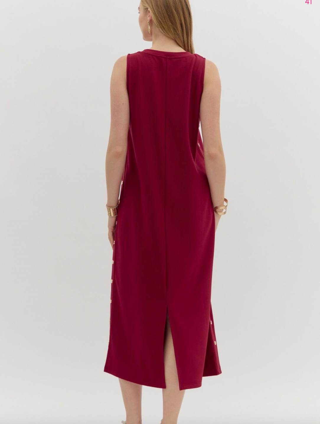 1828 Cherry Side Button Midi Dress