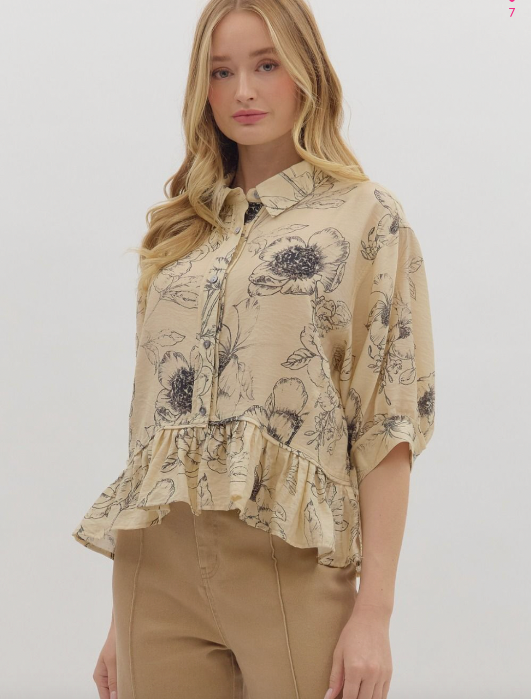 1836 Ivory Print Midi Sleeve Shirt