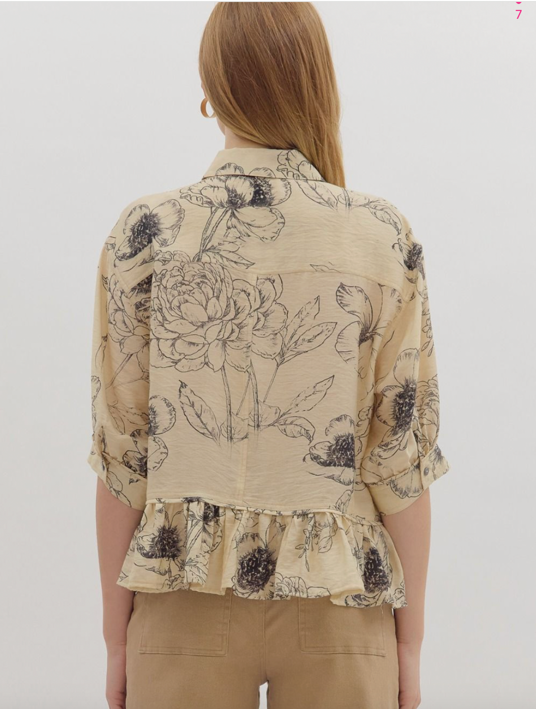 1836 Ivory Print Midi Sleeve Shirt