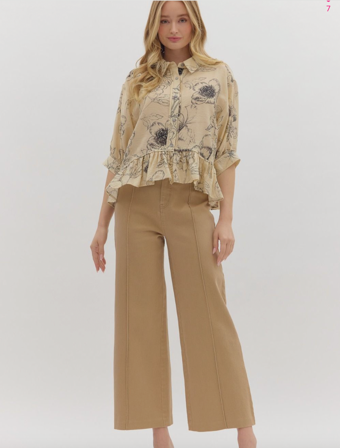 1836 Ivory Print Midi Sleeve Shirt