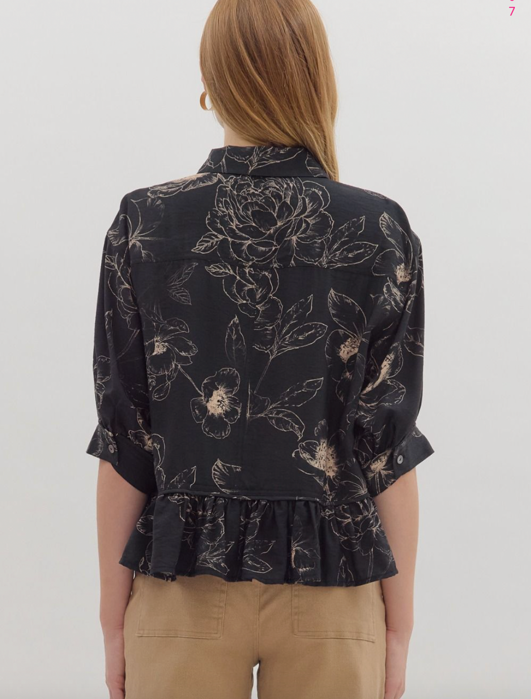 1835 Black Print Midi Sleeve Shirt