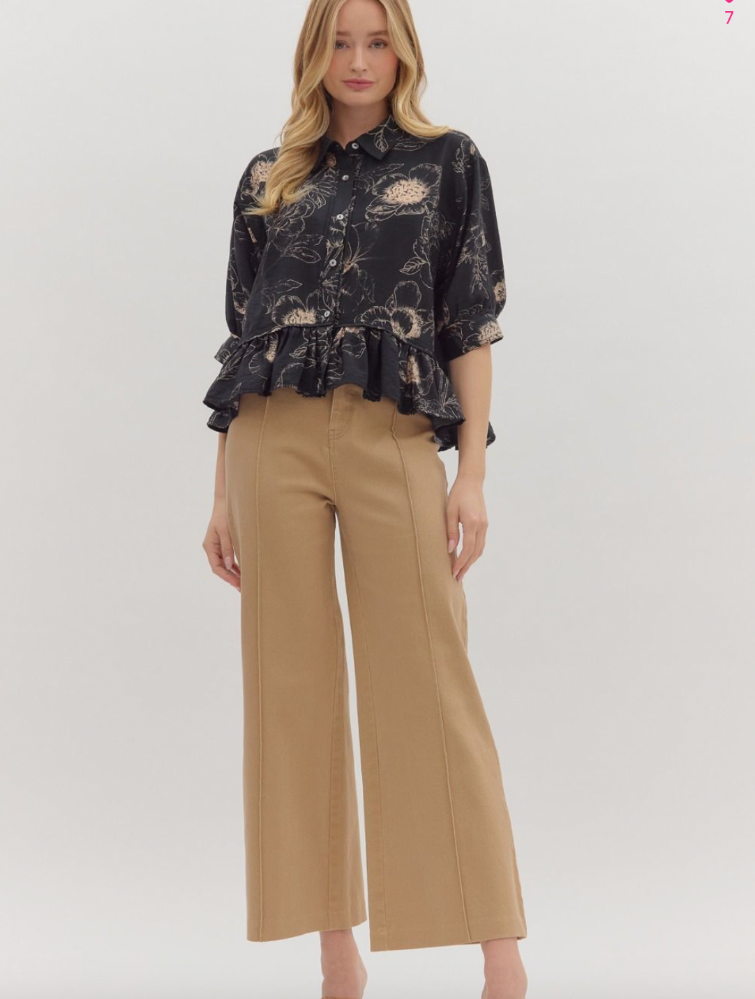 1835 Black Print Midi Sleeve Shirt