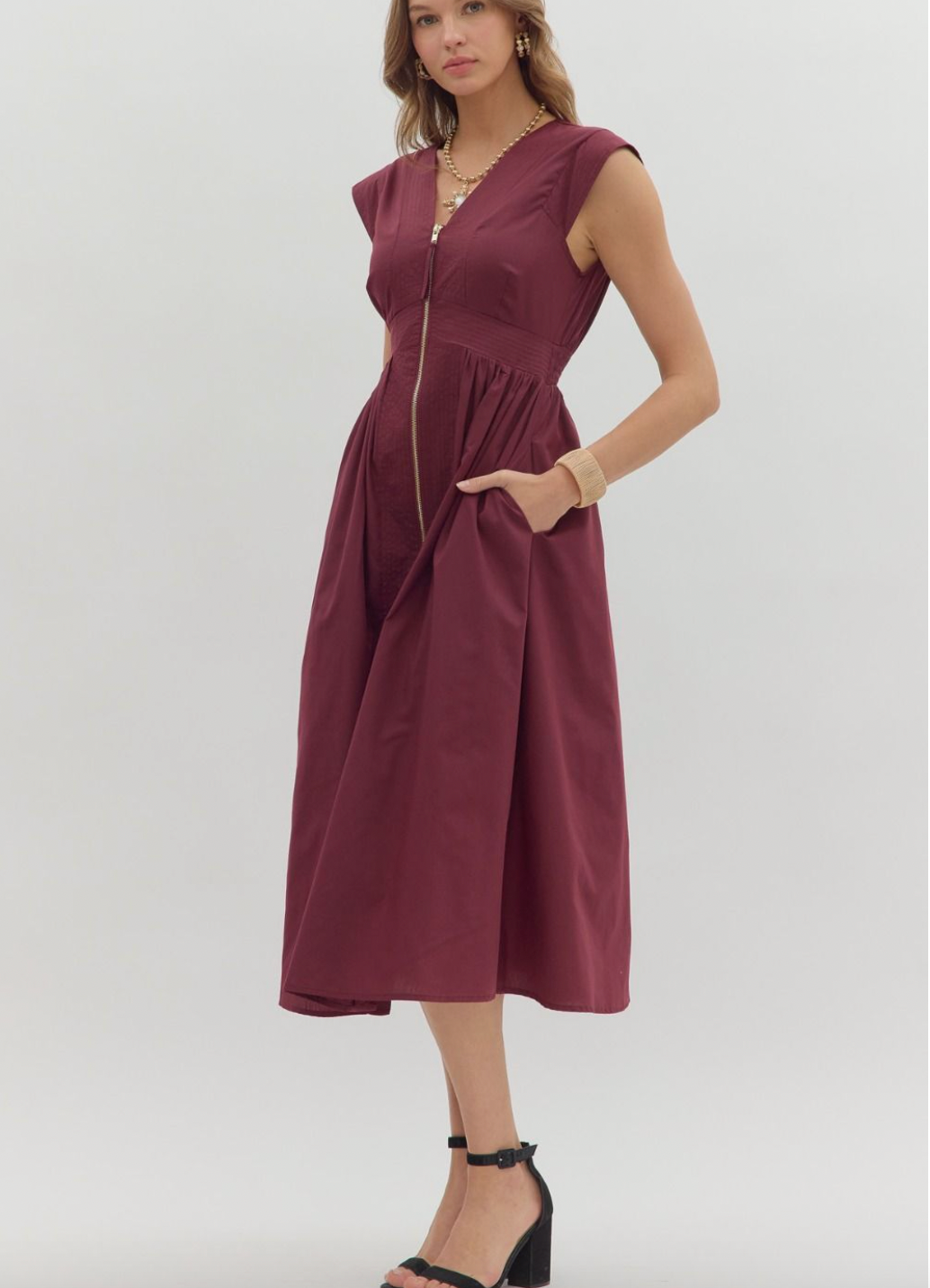 1829 Wine Zipper Midi Dress