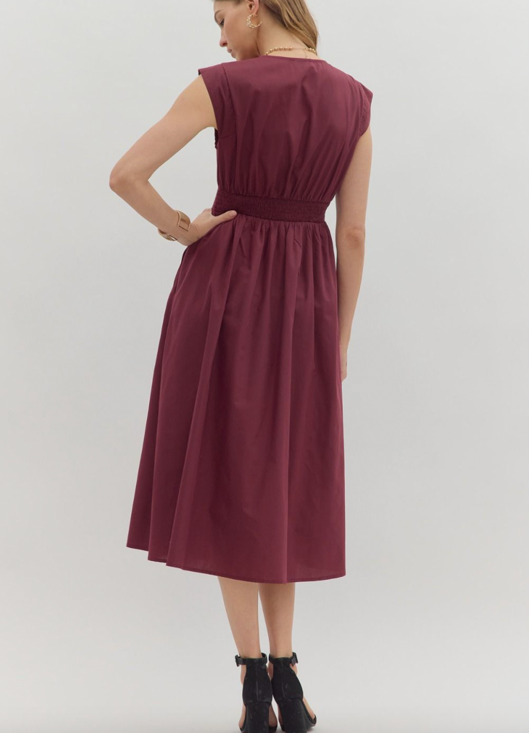 1829 Wine Zipper Midi Dress