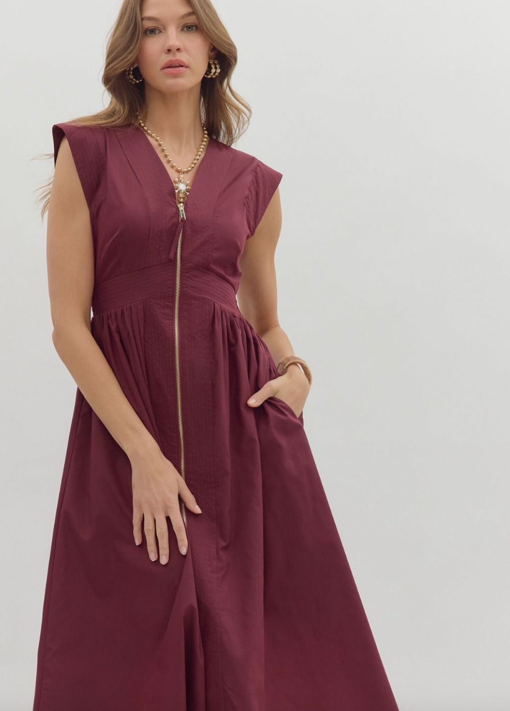 1829 Wine Zipper Midi Dress