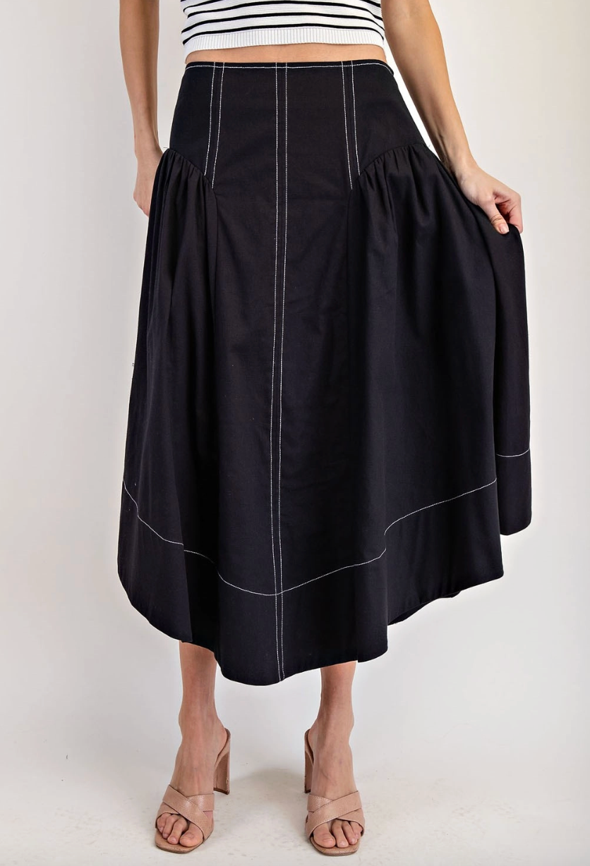 1861 White Stitch Black Midi Skirt