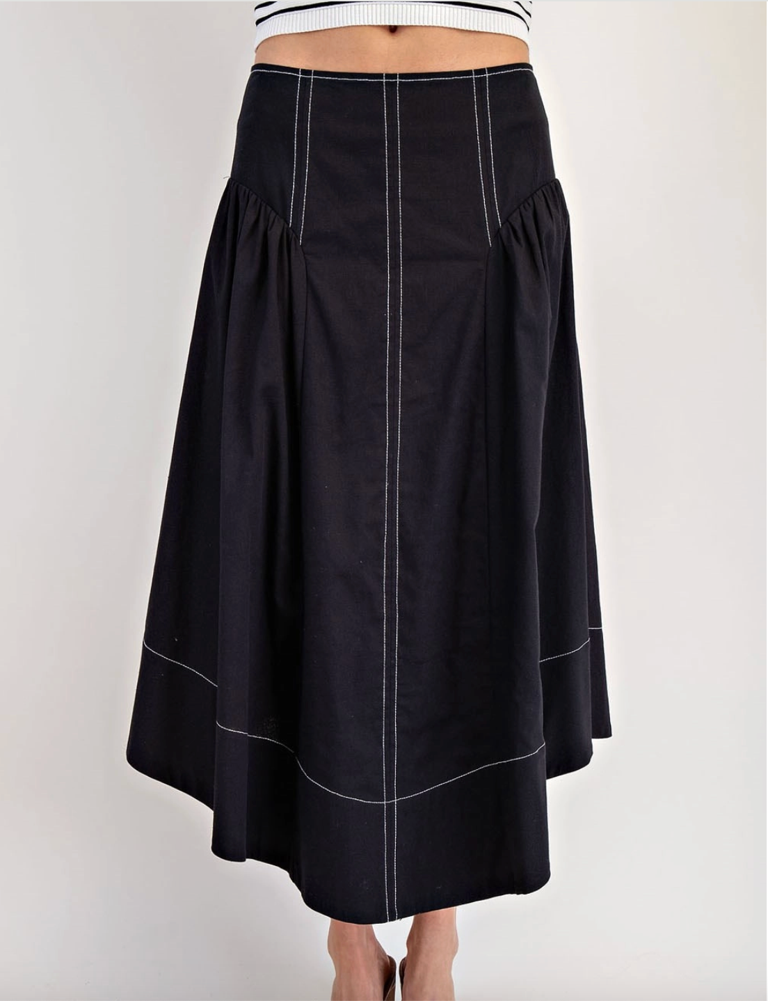 1861 White Stitch Black Midi Skirt