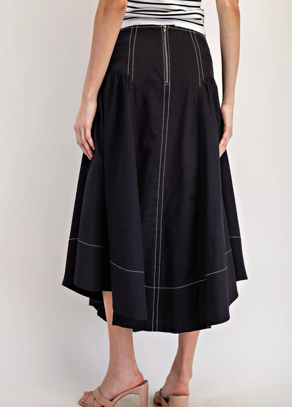 1861 White Stitch Black Midi Skirt