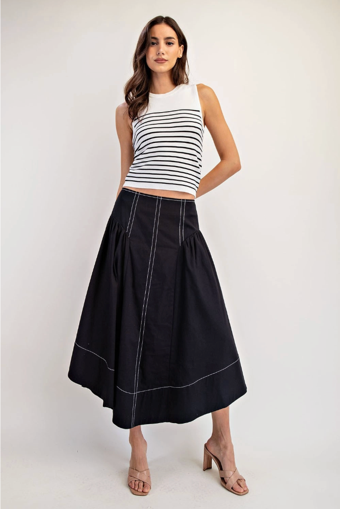 1861 White Stitch Black Midi Skirt
