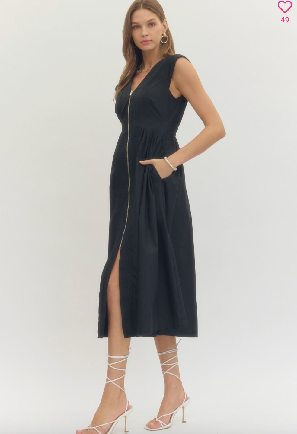2031 Zipper V-Neck Midi Dress