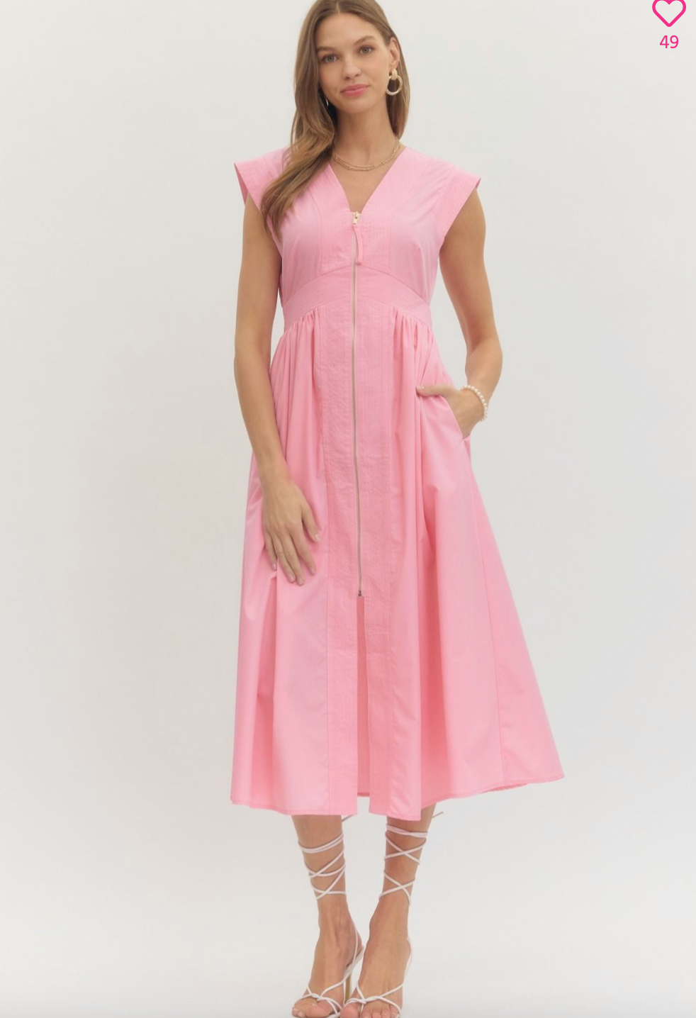 2031 Zipper V-Neck Midi Dress