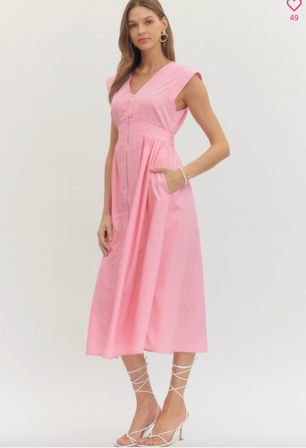 2031 Zipper V-Neck Midi Dress