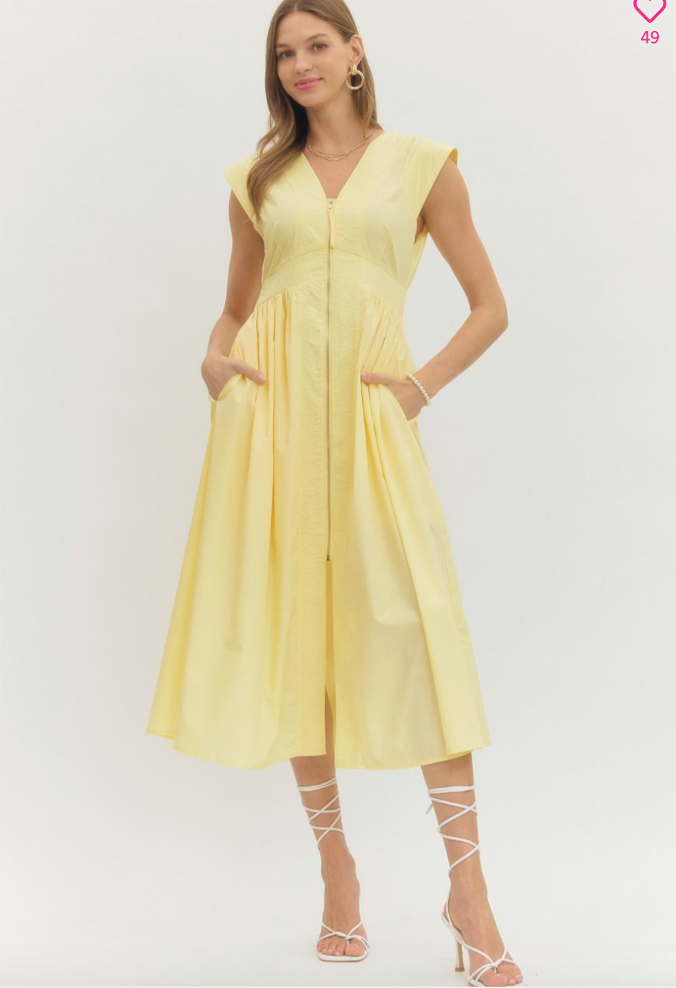 2031 Zipper V-Neck Midi Dress