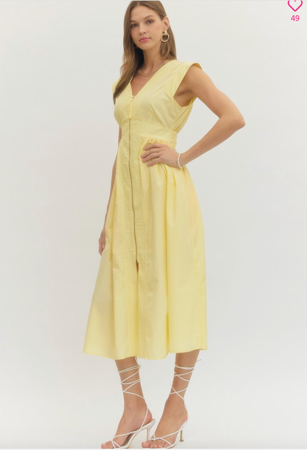 2031 Zipper V-Neck Midi Dress