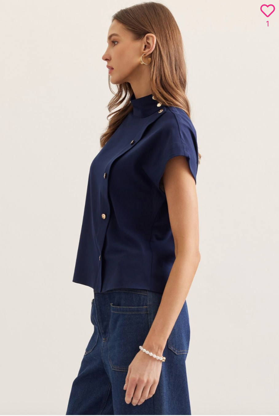 2342 Mock Neck Gold Buttons Tops