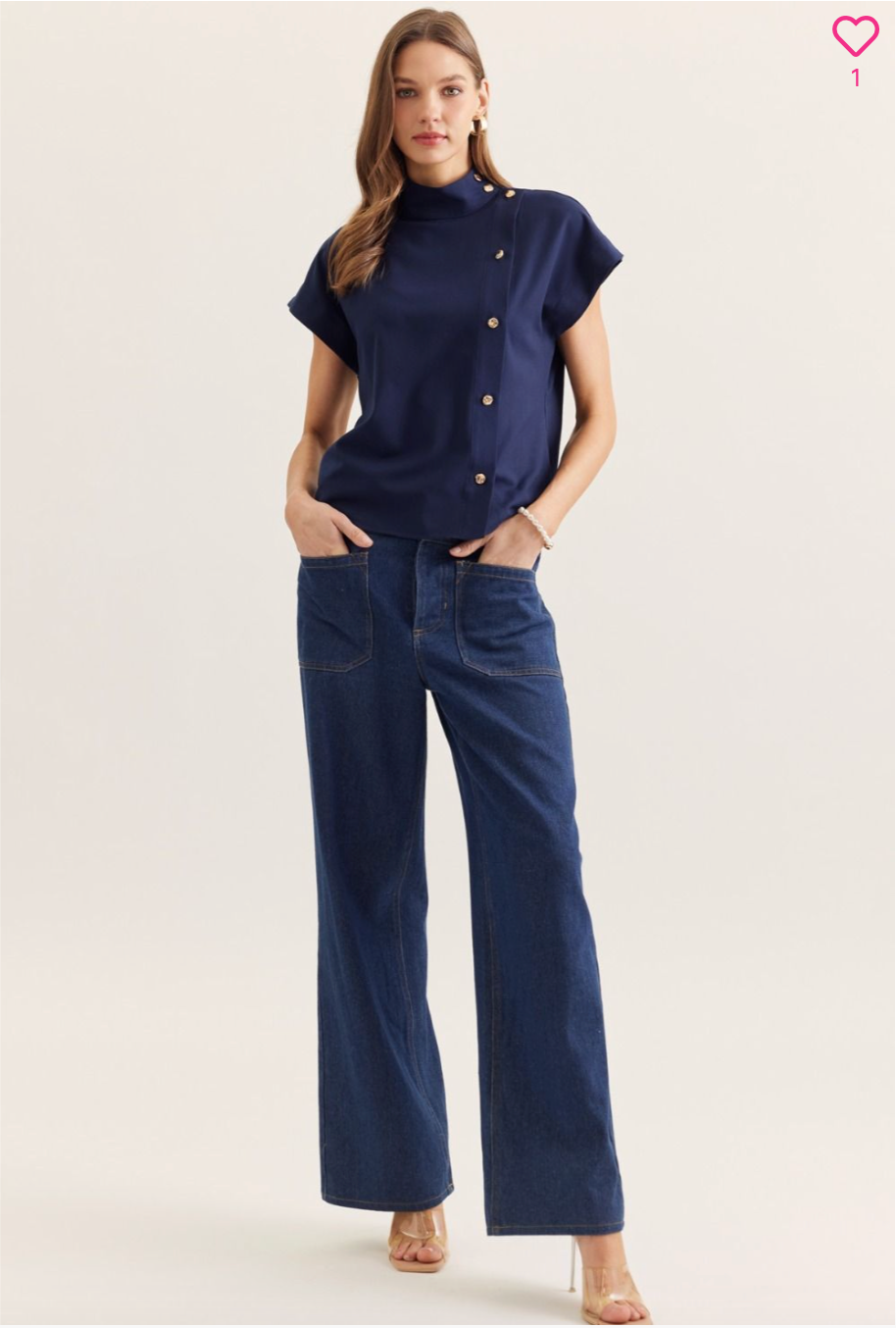 2342 Mock Neck Gold Buttons Tops