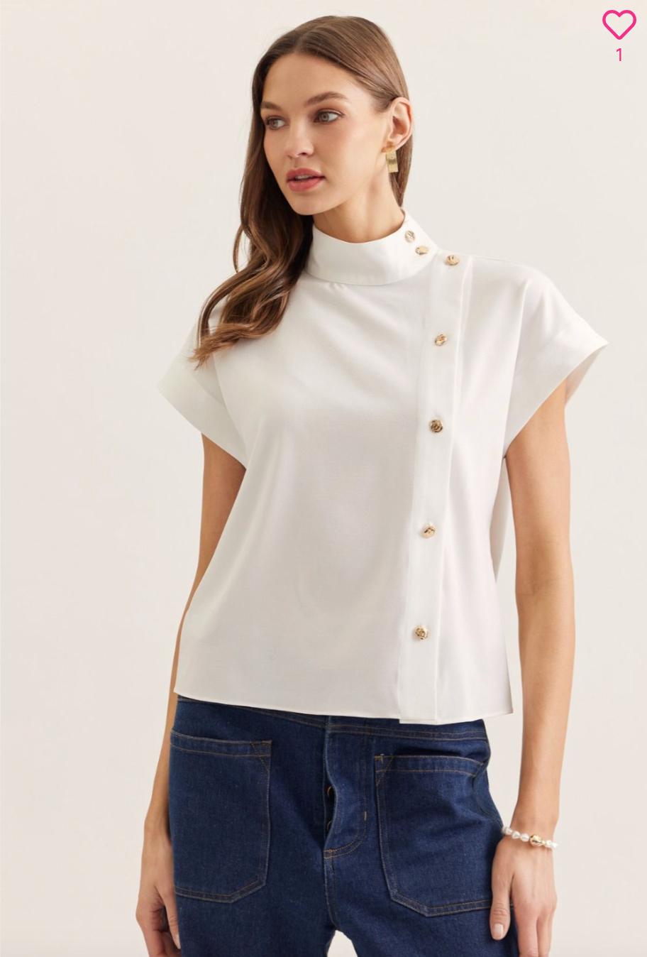 2342 Mock Neck Gold Buttons Tops