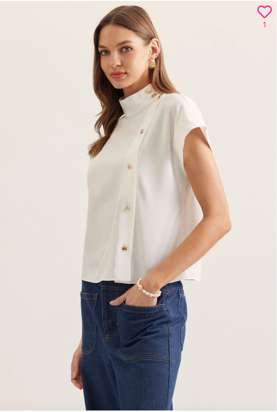 2342 Mock Neck Gold Buttons Tops