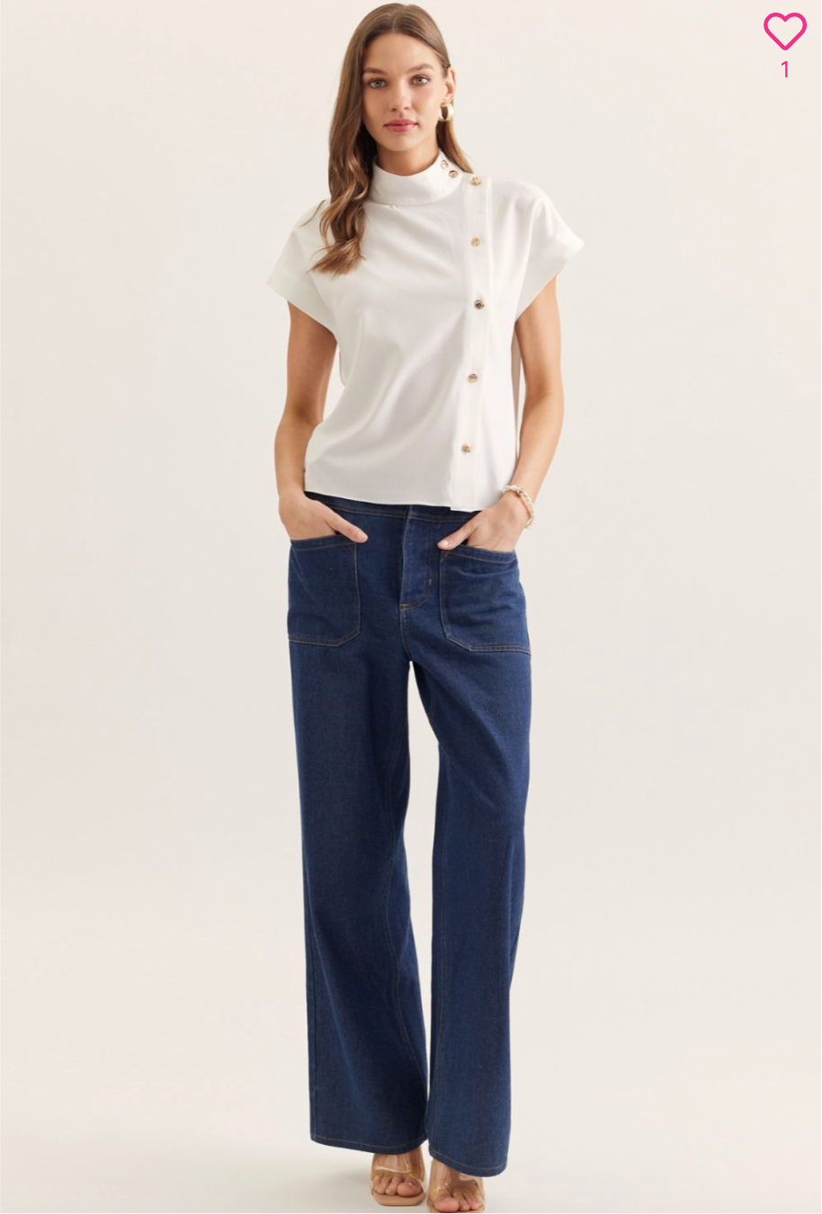 2342 Mock Neck Gold Buttons Tops